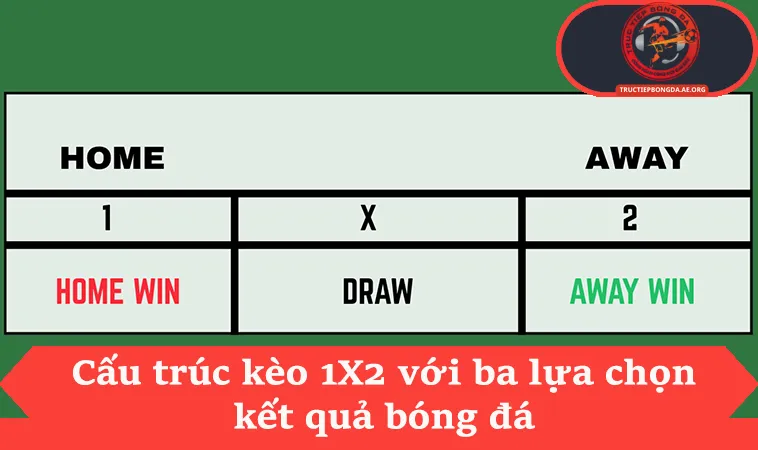 Cấu trúc kèo 1X2 với ba lựa chọn kết quả bóng đá