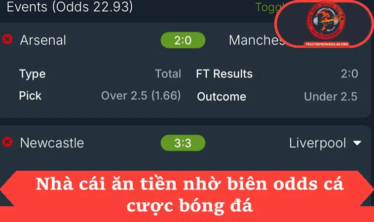 Nhà cái ăn tiền nhờ biên odds cá cược bóng đá